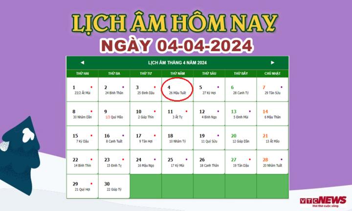 Lịch âm 4/4 - Âm lịch hôm nay 4/4 chính xác nhất - lịch vạn niên 4/4/2024