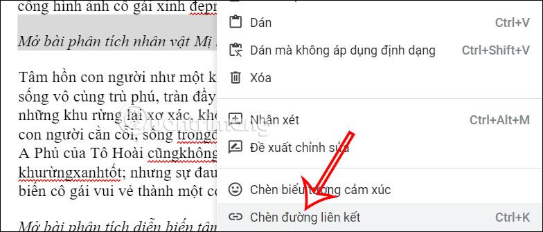 Cách chèn link liên kết trong văn bản Google Docs