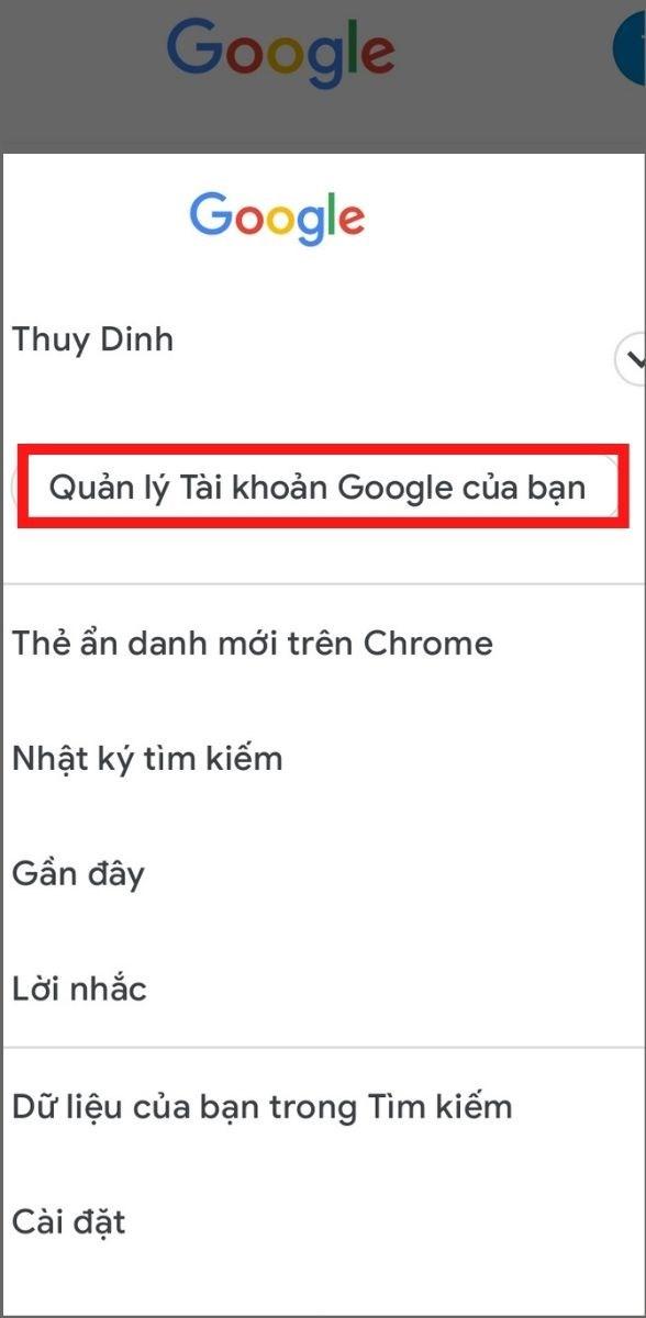 Mở tài khoản Google vào mục Quản lý tài khoản Google.