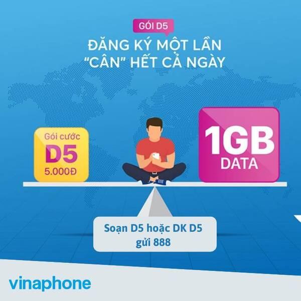 Gói data 5K VinaPhone D5 với 1GB/ngày