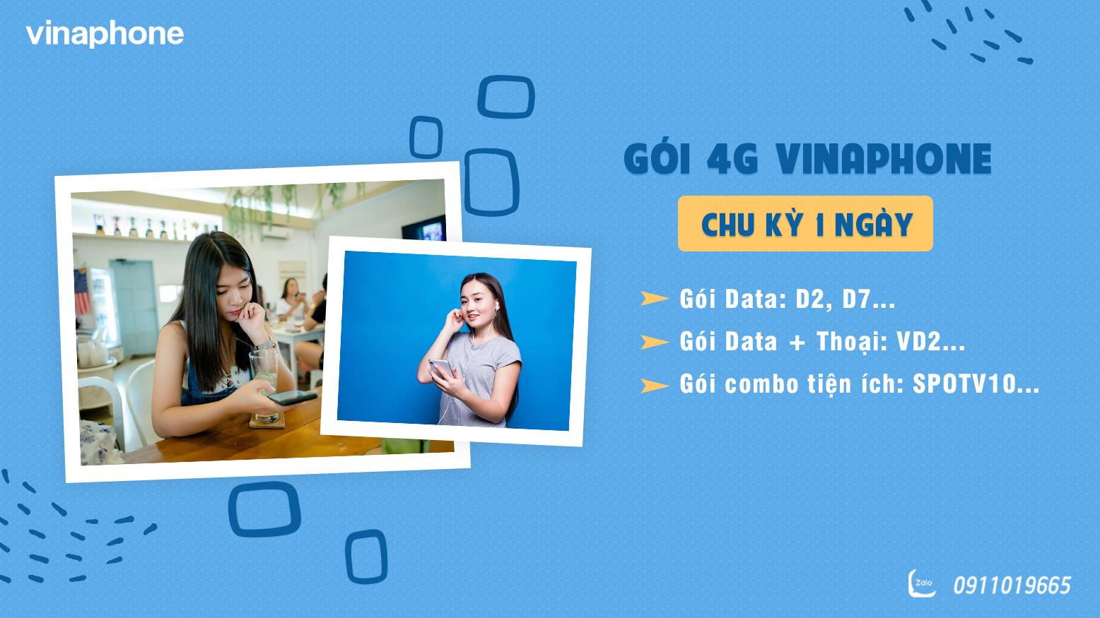 Cách đăng ký 4G VinaPhone 1 ngày 2K - 10K kèm Tiện ích, Game