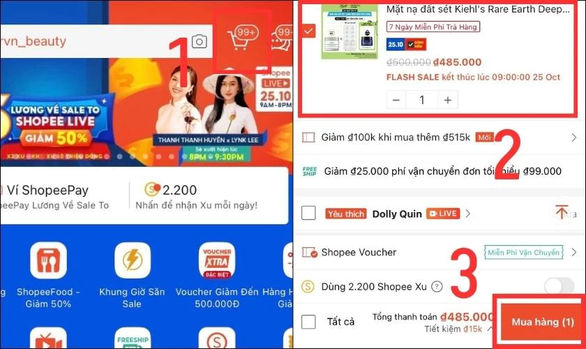 Sử dụng mã giảm giá, voucher Shopee sẵn có