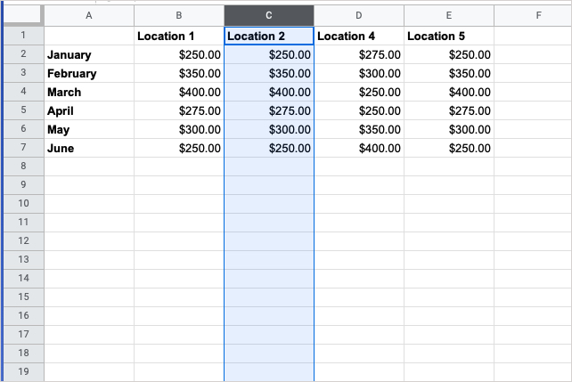 Google-Sheets-One-Column-Selected