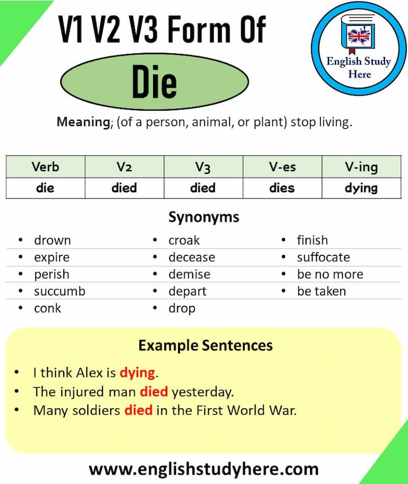 Verb Form của động từ Die. (Ảnh: Internet)