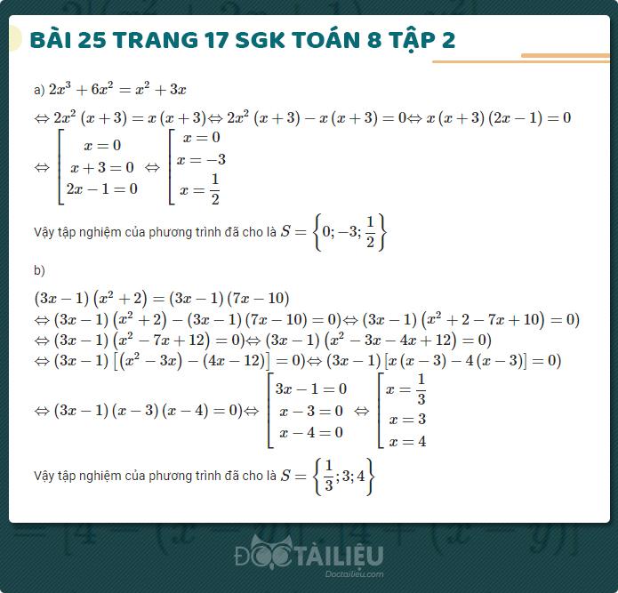 giải bài 25 sgk Toán 8 tập 2 trang 17