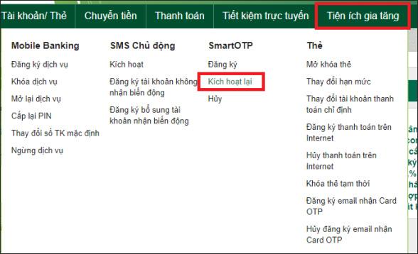 Chọn phương thức Smart OTP Vietcombank