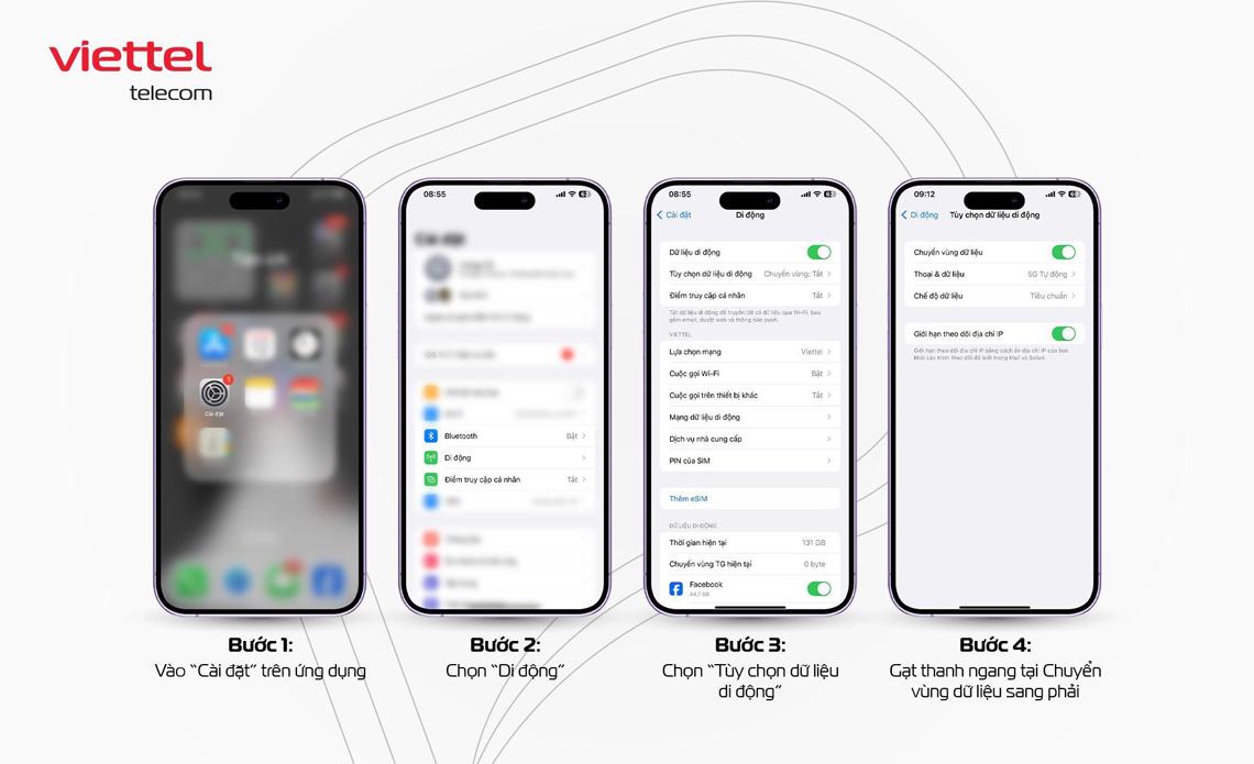 Các bước bật chuyển vùng dữ liệu trên iPhone diễn ra nhanh chóng, đơn giản