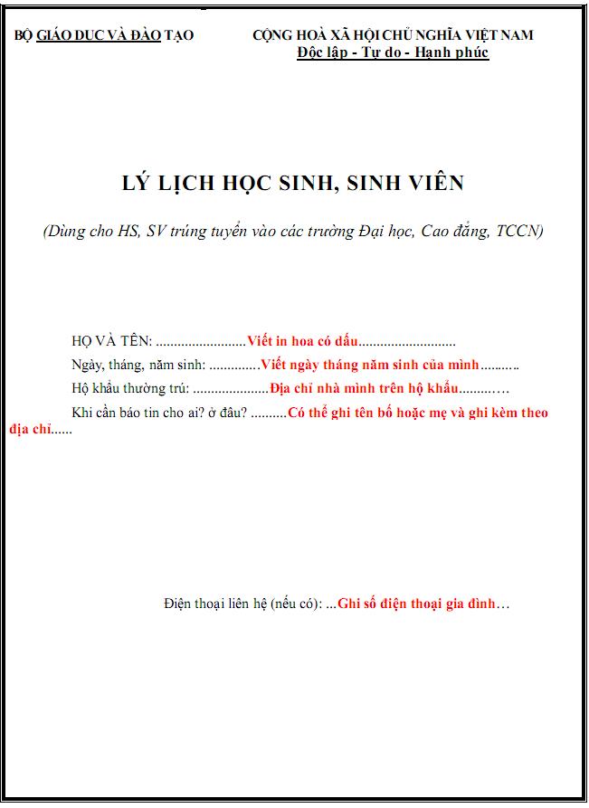 Thông tin cá nhân sinh viên