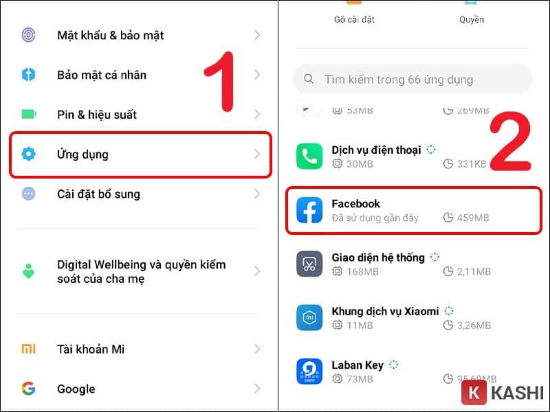 Mở cài đặt ở điện thoại lên, chọn ứng dụng Facebook